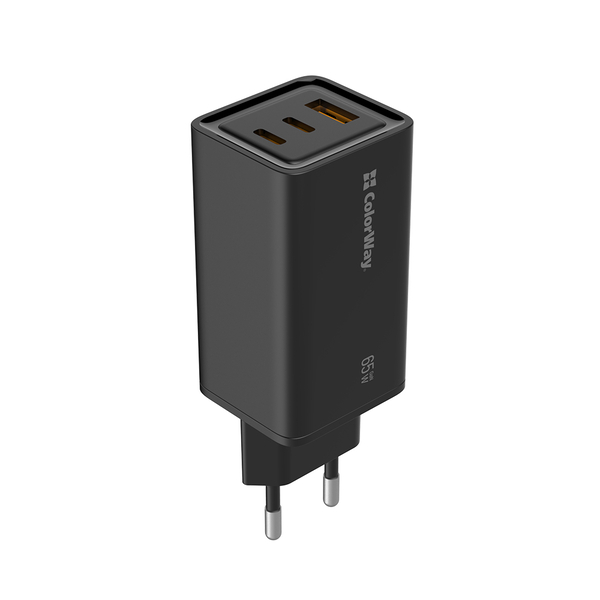 Мережевий зарядний пристрій ColorWay GaN3 Pro Power Delivery (USB-A + 2 USB TYPE-C) (65W) чорний (CW-CHS039PD-BK), изображение 2