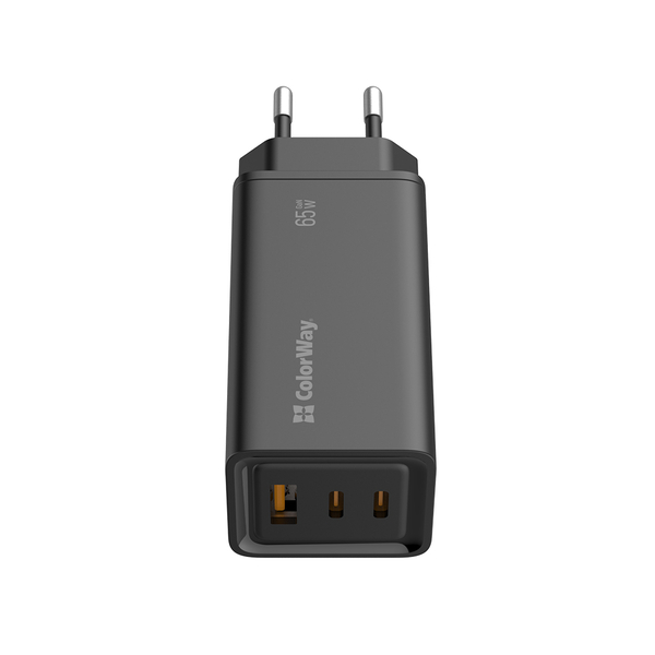 Мережевий зарядний пристрій ColorWay GaN3 Pro Power Delivery (USB-A + 2 USB TYPE-C) (65W) чорний (CW-CHS039PD-BK), зображення 3