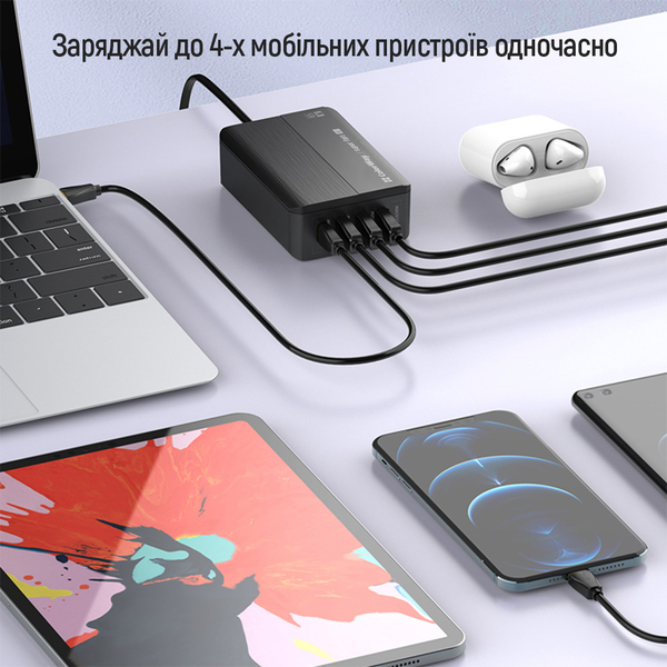 Мережевий зарядний пристрій ColorWay Power Delivery (2USB-A + 2USB TYPE-C) (65W) чорне (CW-CHS040PD-BK), изображение 4