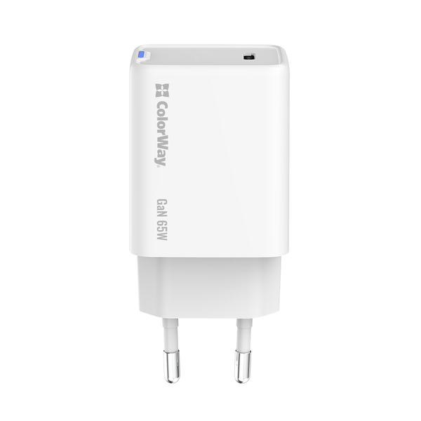 Мережевий зарядний пристрій ColorWay GaN Mini 65W PD Port PPS USB-C білий (CW-CHS049PD-WT), зображення 5