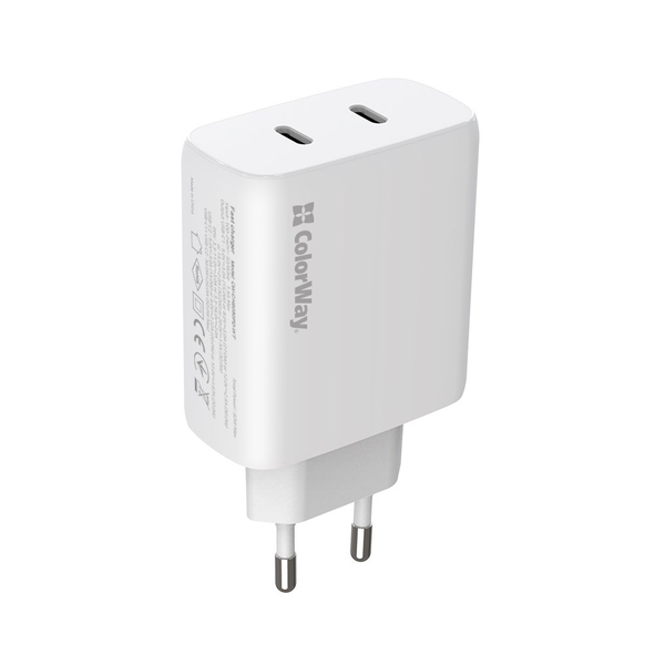 Мережевий зарядний пристрій ColorWay GaN Mini 50W PD Port PPS USB (Type-C PD 30W + Type-C PD 20W) білий (CW-CHS050PD-WT), изображение 6