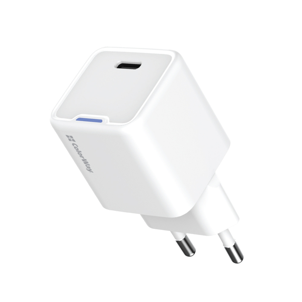 Мережевий зарядний пристрій ColorWay GaN Mini 25W PD Port PPS USB-C білий (CW-CHS052PD-WT), изображение 2