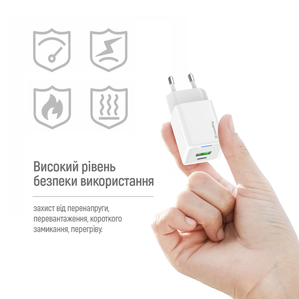 Мережевий зарядний пристрій ColorWay GaN Mini 30W PD Port PPS USB (Type-C PD + USB QC4.0) cable Type-C (CW-CHS053PDC-WT), зображення 13