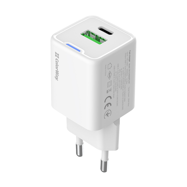 Мережевий зарядний пристрій ColorWay GaN Mini 35W PD Port PPS USB (Type-C PD + USB QC4.0) білий (CW-CHS055PD-WT), зображення 3
