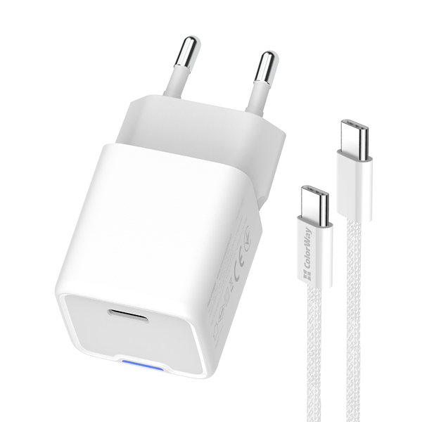 Мережевий зарядний пристрій ColorWay GaN Mini 35W PD Port PPS USB-C білий cable Type-C (CW-CHS056PDC-WT), зображення 5