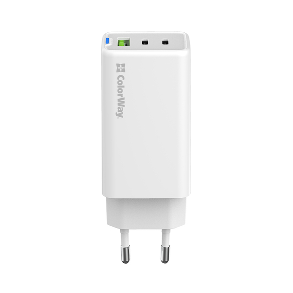 Мережевий зарядний пристрій ColorWay GaN Mini 65W PD Port PPS USB (USB-2C1A) білий (CW-CHS058PD-WT), зображення 3