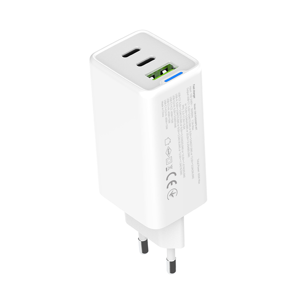 Мережевий зарядний пристрій ColorWay GaN Mini 65W PD Port PPS USB (USB-2C1A) білий (CW-CHS058PD-WT), изображение 4