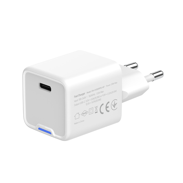 Мережевий зарядний пристрій ColorWay GaN Mini 20W PD Port PPS USB-C білий (CW-CHS059PD-WT), изображение 6