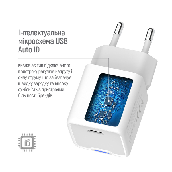 Мережевий зарядний пристрій ColorWay GaN Mini 20W PD Port PPS USB-C білий (CW-CHS059PD-WT), зображення 10