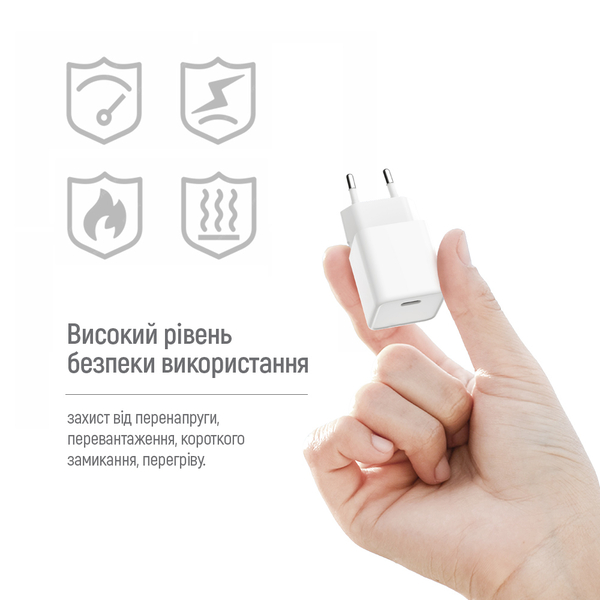 Мережевий зарядний пристрій ColorWay GaN Mini 20W PD Port PPS USB-C білий (CW-CHS059PD-WT), зображення 13
