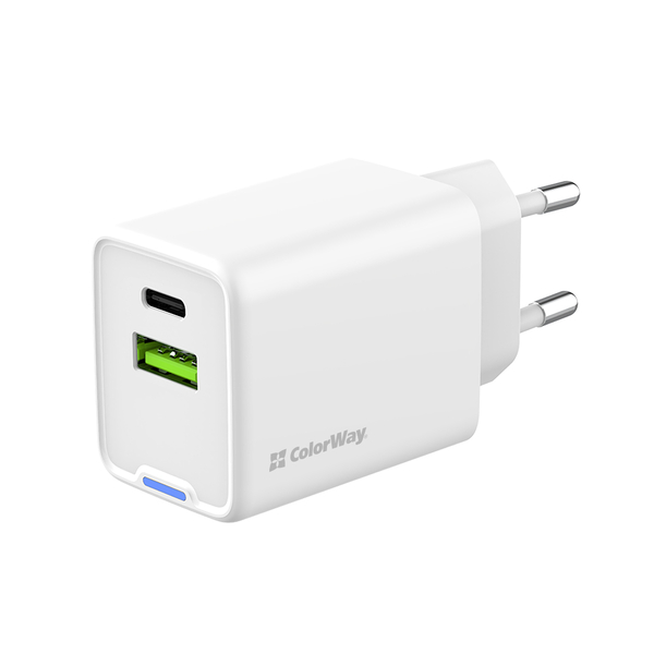 Мережевий зарядний пристрій ColorWay GaN Mini 45W PD Port PPS USB (Type-C PD + USB QC4.0) білий (CW-CHS060PD-WT), зображення 2