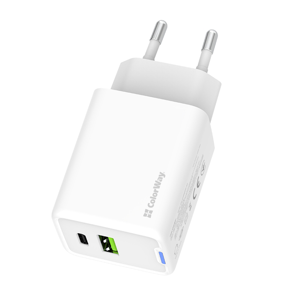 Мережевий зарядний пристрій ColorWay GaN Mini 45W PD Port PPS USB (Type-C PD + USB QC4.0) білий (CW-CHS060PD-WT), зображення 3
