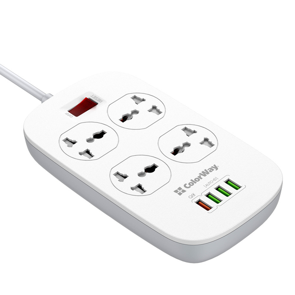 Мережевий фільтр-подовжувач СolorWay 4 розетки/4USB (1QC3.0 + 3 AUTO ID) (CW-CHU44QW), зображення 4