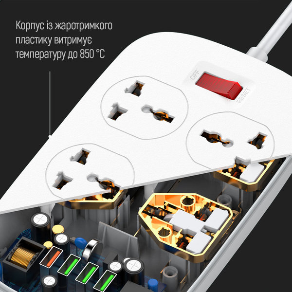 Мережевий фільтр-подовжувач СolorWay 4 розетки/4USB (1QC3.0 + 3 AUTO ID) (CW-CHU44QW), зображення 9