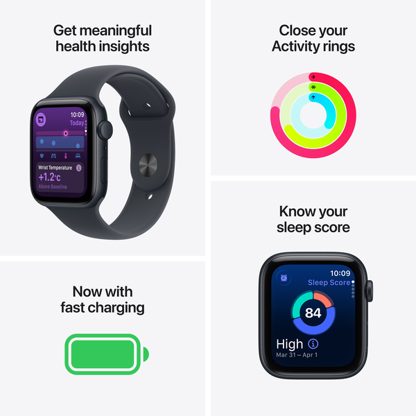 Apple Watch SE 3 GPS 40mm Midnight Aluminium Case with Midnight Sport Band S/M MEH94, изображение 3