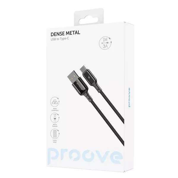 Кабель Proove Dense Metal USB to Type-C 3A (1m) Black (CCDM20001201), изображение 8