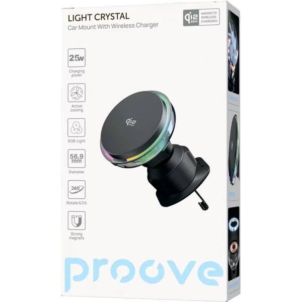 Автомобільний тримач з Бездротовим ЗП Proove Light Crystal Qi2.2 25W Gray (WHLC25002003), зображення 4