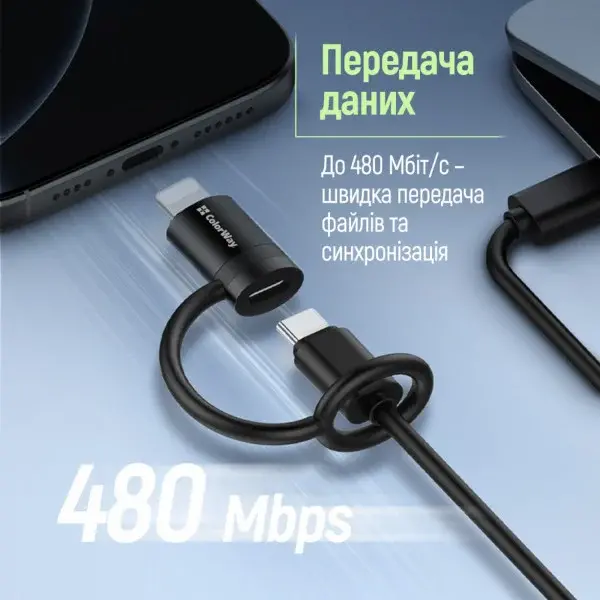 Адаптер-перехідник Colorway Lightning To USB-C чорний (CW-AD-LC), изображение 8