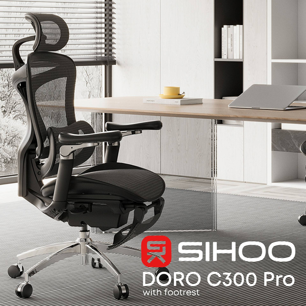 Крісло офісне з підставкою для ніг Sihoo DORO C300 Pro Mesh with footrest Black, зображення 18