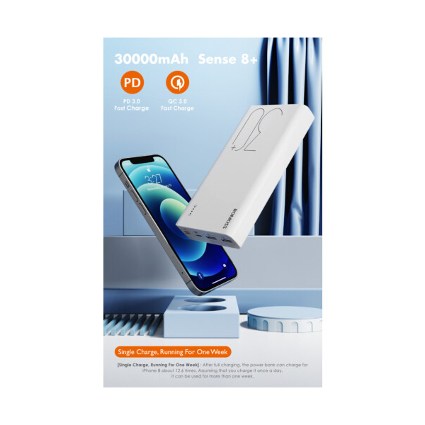 Зовнішній акумулятор Romoss 30000mah Sense8+ (PHP30-401-02) White, изображение 2