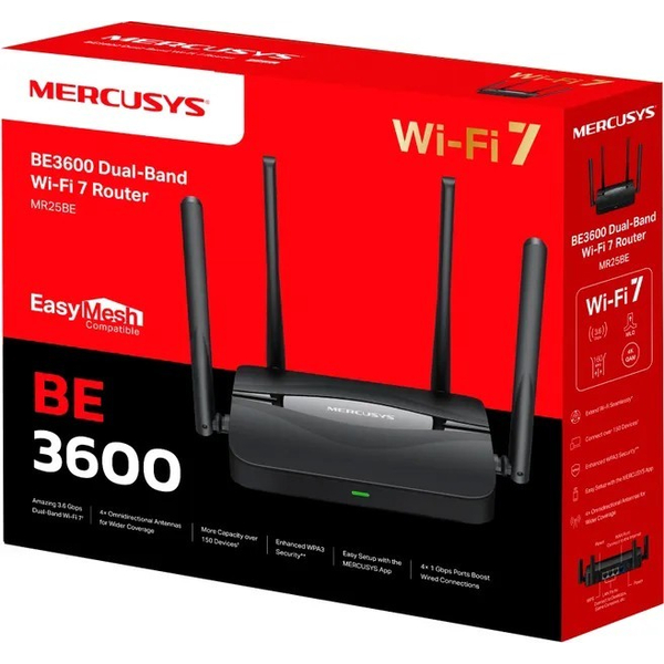 Маршрутизатор Mercusys MR25BE, Wi-Fi 7, BE3600 Black, изображение 4
