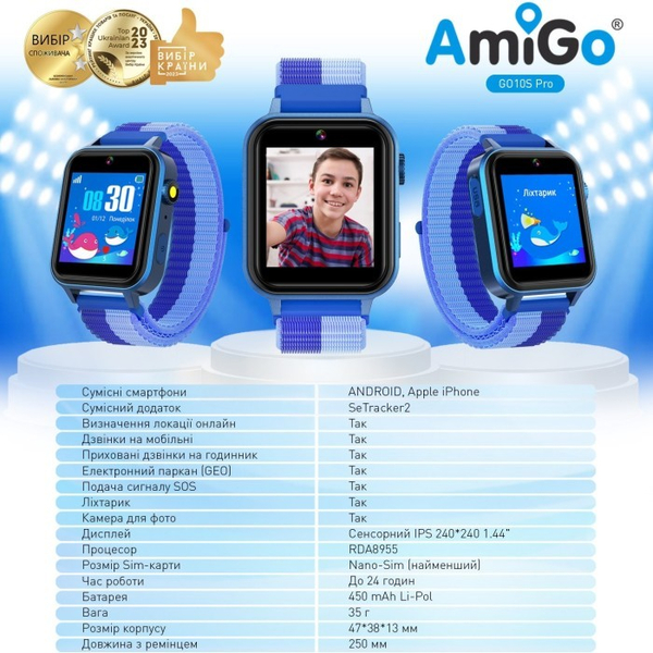 Смарт-годинник для дітей AmiGo GO10S Pro WIFI AMG-GO10S-BL Blue, изображение 4