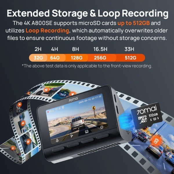 Відеореєстратор 70mai Dash Cam 4K A800SE-2 Set Black, зображення 7