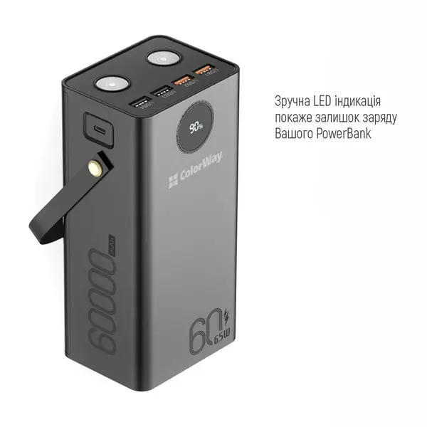 Повербанк (Powerbank) ColorWay Power Bank 60 000 mAh Powerful (USB QC3.0 + USB-C Power Delivery 65W) Black, зображення 2