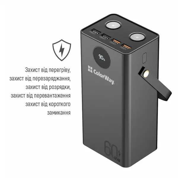 Повербанк (Powerbank) ColorWay Power Bank 60 000 mAh Powerful (USB QC3.0 + USB-C Power Delivery 65W) Black, зображення 4