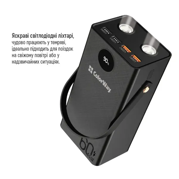 Повербанк (Powerbank) ColorWay Power Bank 60 000 mAh Powerful (USB QC3.0 + USB-C Power Delivery 65W) Black, изображение 6