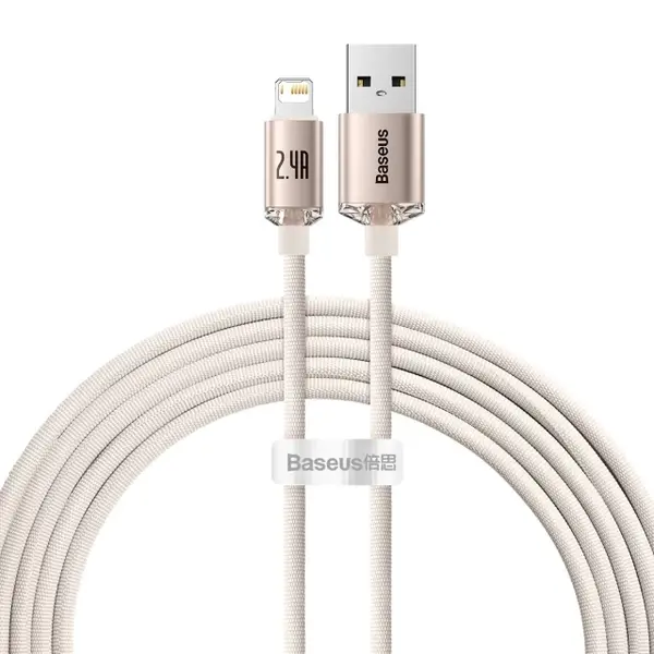 Кабель Baseus Crystal Shine Series Fast Charging Data Cable USB to iP 2.4A 2m Pink (CAJY001204)