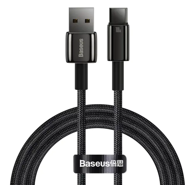 Кабель Baseus Tungsten Gold Fast Charging Data Cable USB to Type-C 100W 1m Black (CAWJ000001)