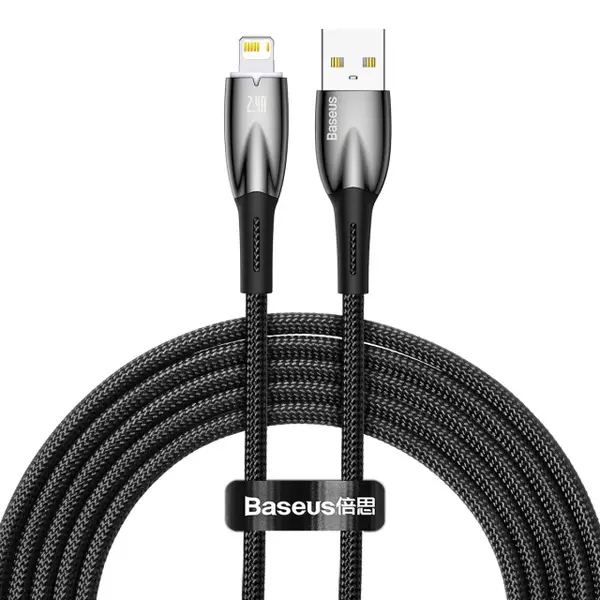 Кабель Baseus Glimmer Series Fast Charging Data Cable USB to iP 2.4A 2m Black (CADH000301)