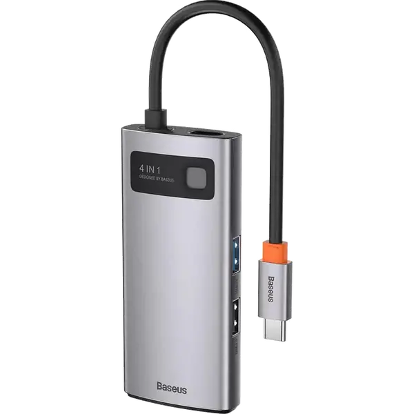 USB-хаб Baseus Metal Gleam Series 4-in-1 Multifunctional Type-C HUB Docking Station Gray (Type-C to USB3.0*3+RJ45*1) (WKWG070113)