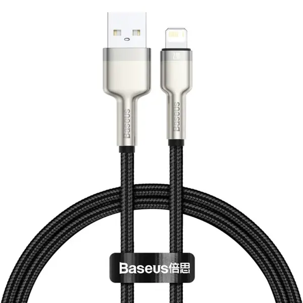 Кабель Baseus Cafule Series Metal Data Cable USB to IP 2.4A 0.25m Black (CALJK-01)