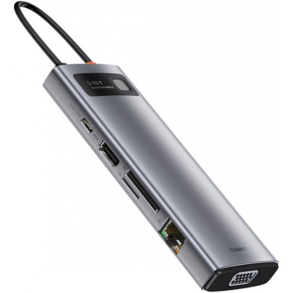 USB-хаб Baseus Metal Gleam Series 9-in-1 Multifunctional Type-C HUB Docking Station Space Gray (Type-C to HDMI*1+USB3.0*3+PD*1+RJ45*1+SD/TF*1+VGA*1) (CAHUB-CU0G), изображение 3