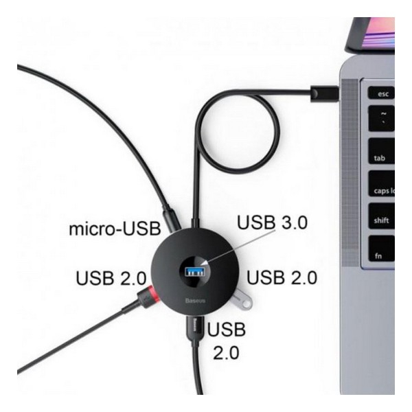 USB-хаб Baseus round box HUB adapter (USB3.0 to USB3.0*1+USB2.0*3) 1m Black (CAHUB-U01), изображение 2
