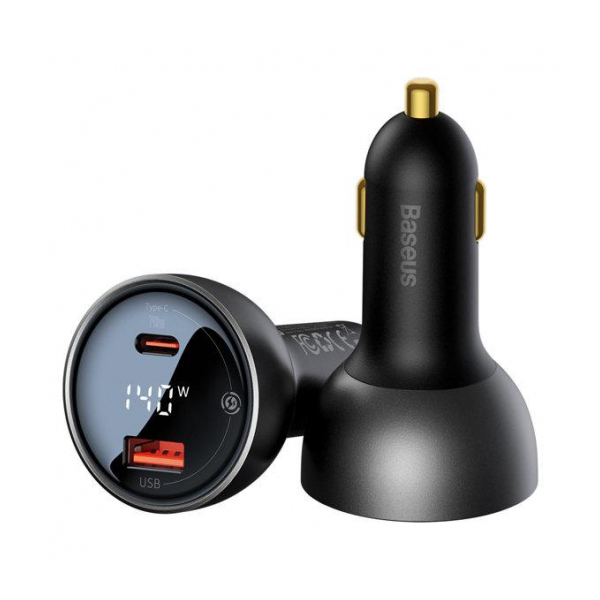 Автомобильное зарядное устройство Baseus Digital Display PD3.1 Dual Fast Charger Car Charger U+C 140W Set Obsidian Black (CGZX070001)