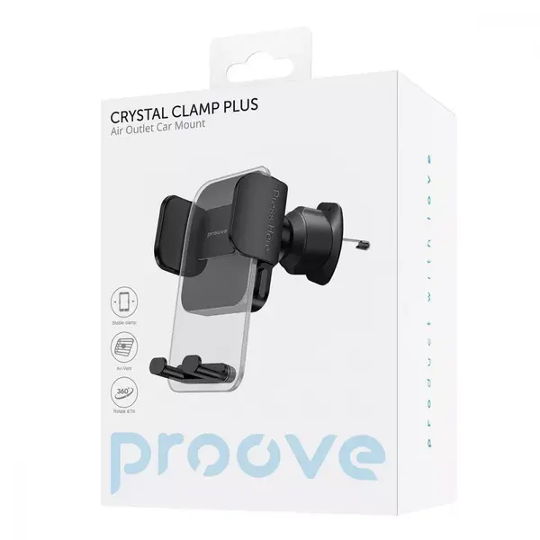 Автомобильный держатель для мобильного Proove Crystal Clamp Plus Air Outlet Car Mount black (CHCCP0000001), зображення 2