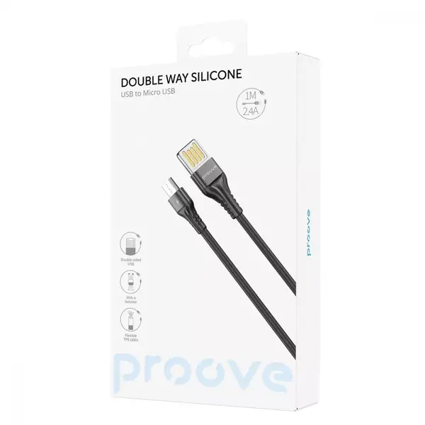Кабель Proove Double Way Silicone Micro USB 2.4A (1m) black (CCDS20001301), изображение 2