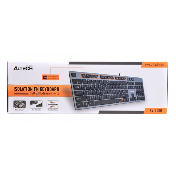 Клавиатура A4-Tech KV-300H USB, серая, X-Key+USB порт. (Grey+Black), изображение 4