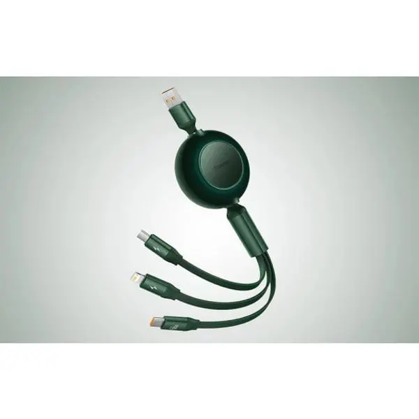 Кабель Baseus Bright Mirror 2 Series Retractable 3-in-1 Fast Charging Data Cable USB to Lightning+Type-C+MicroUSB 66W 1.1m Green, изображение 11