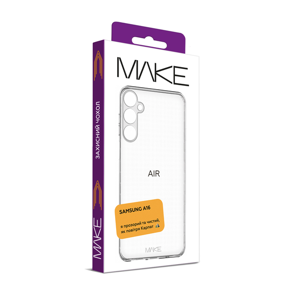 Чехол силиконовый MAKE Samsung Galaxy A16 A165 прозорий Air, зображення 3
