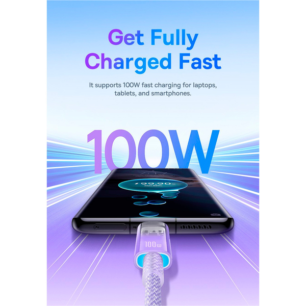 Кабель Baseus Gem Fast-Charging Data Cable USB-C to USB-C 100W 2m Nebula Purple (P10373000511-01), зображення 3