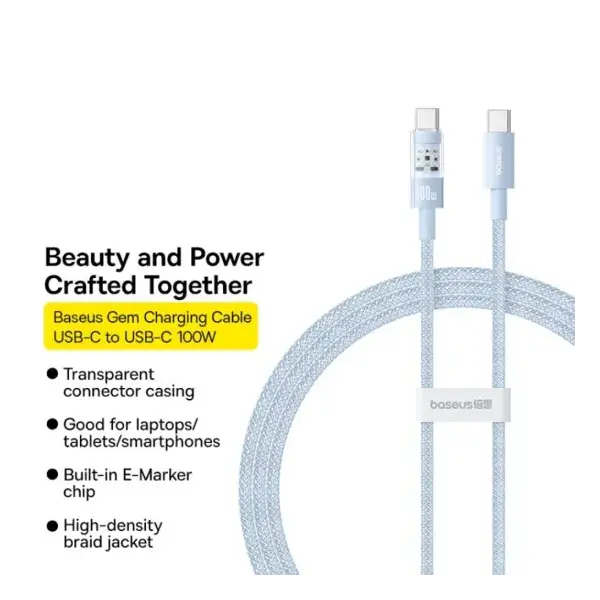 Кабель Baseus Gem Fast-Charging Data Cable USB-C to USB-C 100W 2m Galaxy Blue (P10373000311-01), изображение 3