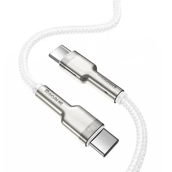 Кабель Baseus Cafule Metal Type-C to Type-C 100W (2m) White (CATJK-D02), изображение 2