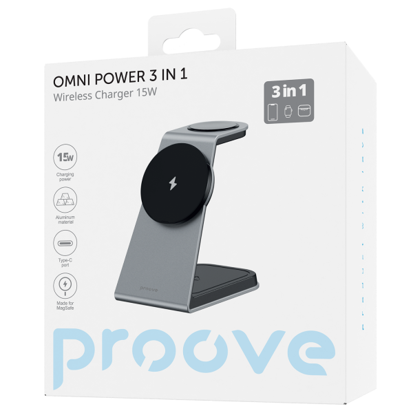 Беспроводное зарядное устройство Proove Omni Power 3 in 1 (gray) (WSOP15020003), изображение 2
