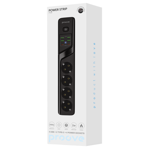 Мережевий фільтр Proove Power Strip P-04 4 р + 4 USB + 2 Type-C 2м black (PSP442420001), зображення 6