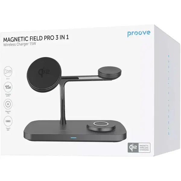 Бездротовий ЗП Proove Magnetic Field Pro 3 in 1 Qi2 (black) (WSMP15002001), изображение 4