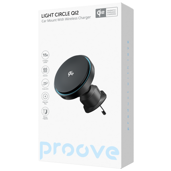 Автотримач для мобільного з бездротовою зарядкою Proove Light Circle Qi2 15W (чорний) (WHLC15010002), зображення 2